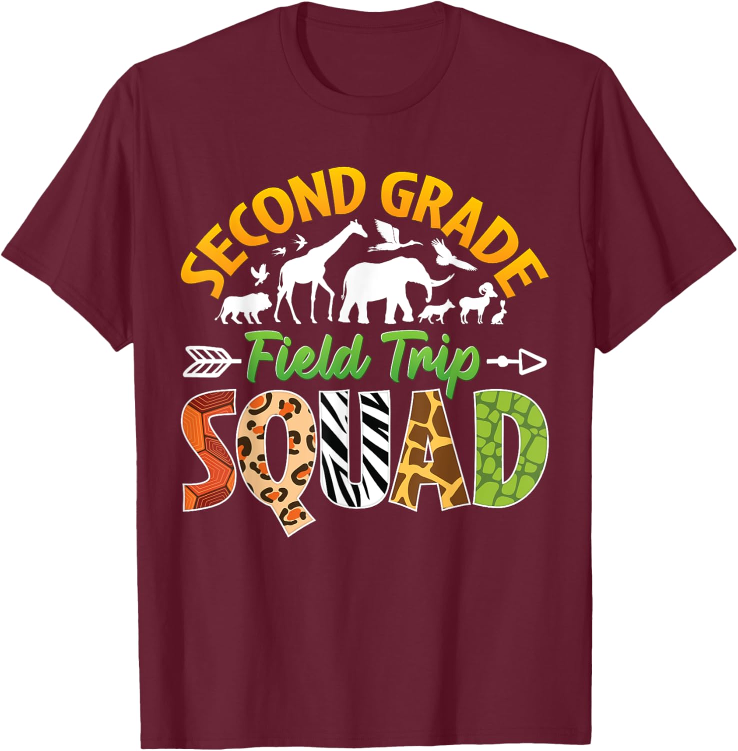 Second Grade Zoo Field Trip Squad Matching Teacher Students T-Shirt - T-Shirt | Maroon