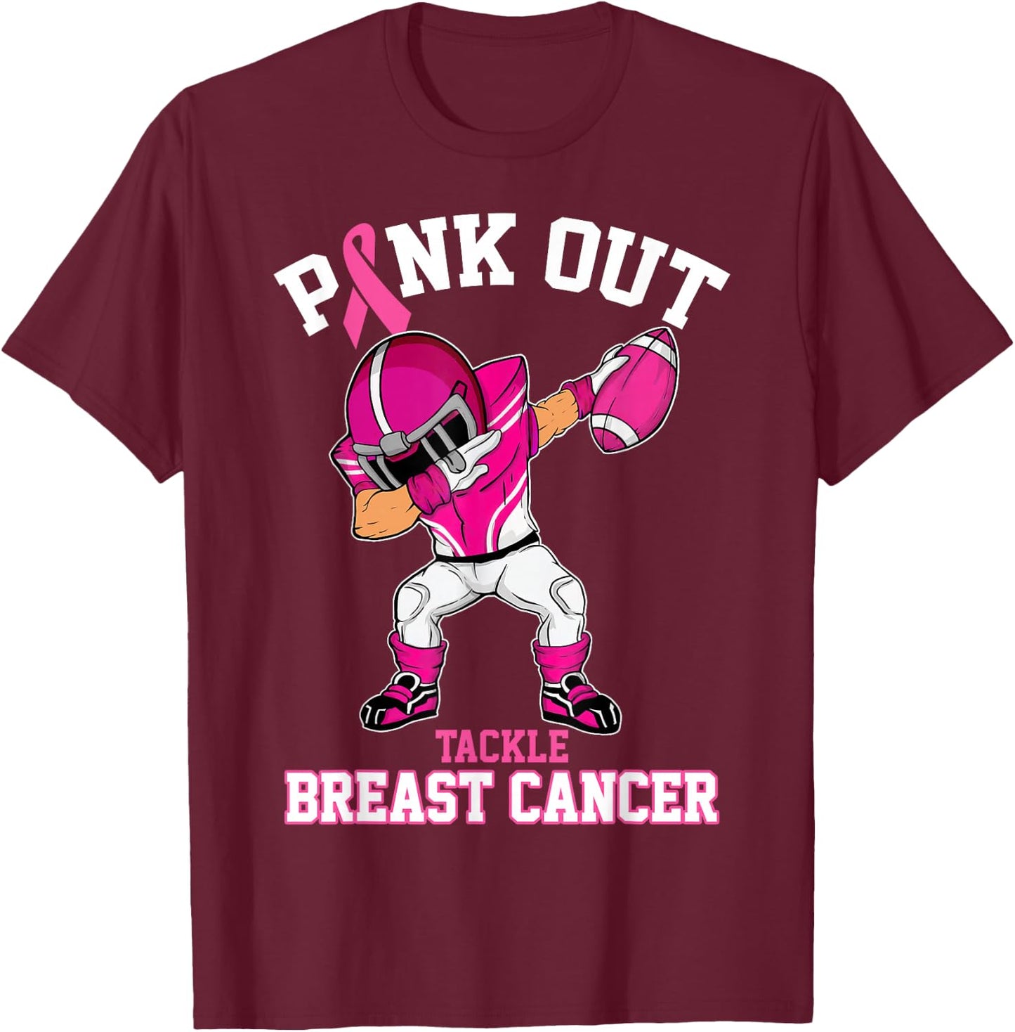Pink Out Tackle Breast Cancer Awareness Dabbing Football T-Shirt - T-Shirt | Maroon