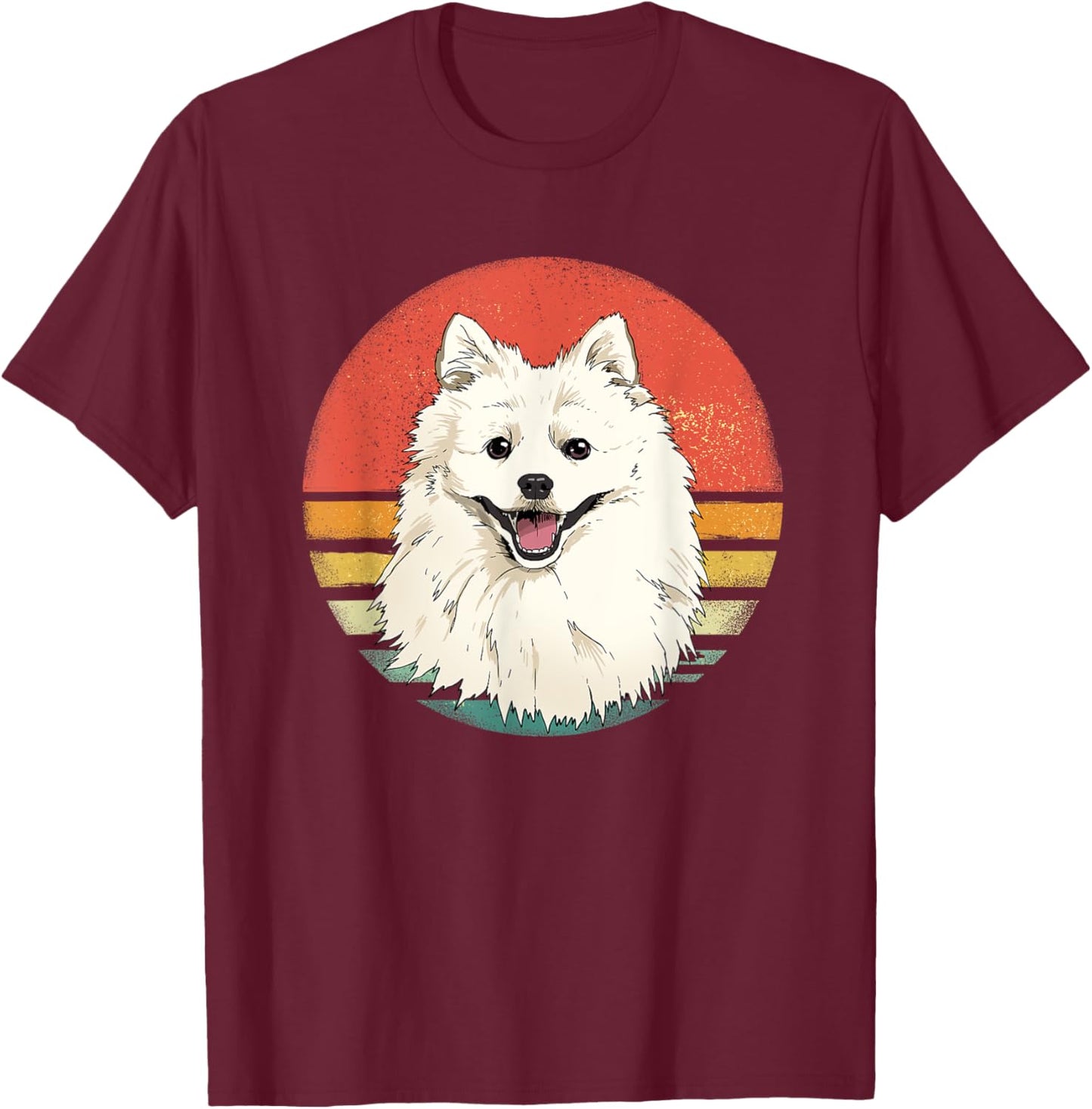Retro American Eskimo Spitz Dog Animal Face Puppy Dog Lover Women Girls Kids T-Shirt - T-Shirt | Maroon