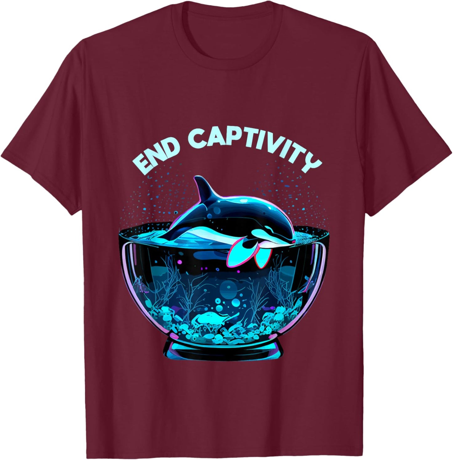 Orca End Captivity Free The Orcas Marine Protection Activist T-Shirt - T-Shirt | Maroon