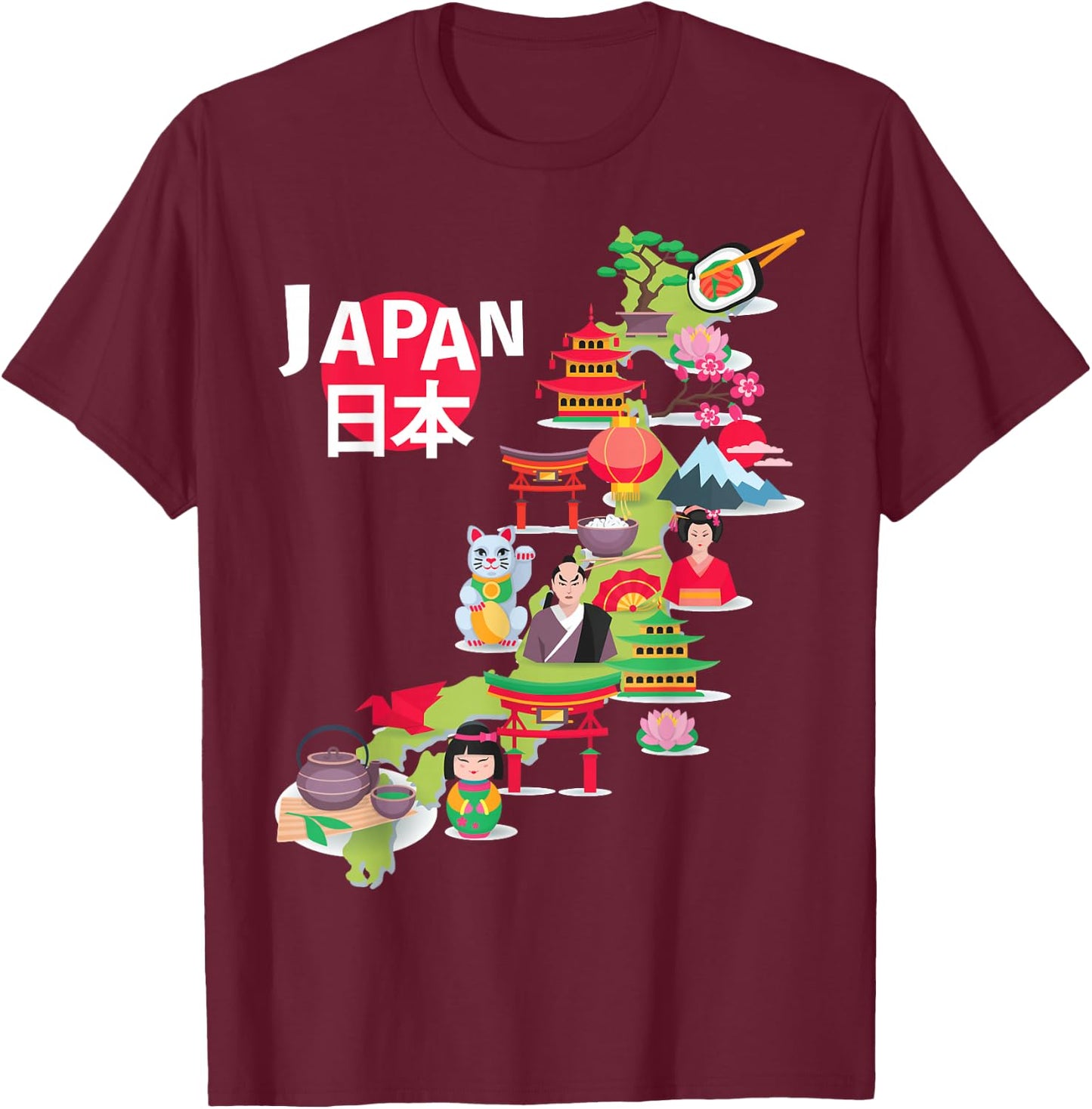 Japanese Flag Travel Map Japanese Pride Okinawa Tokyo Love T-Shirt - T-Shirt | Maroon