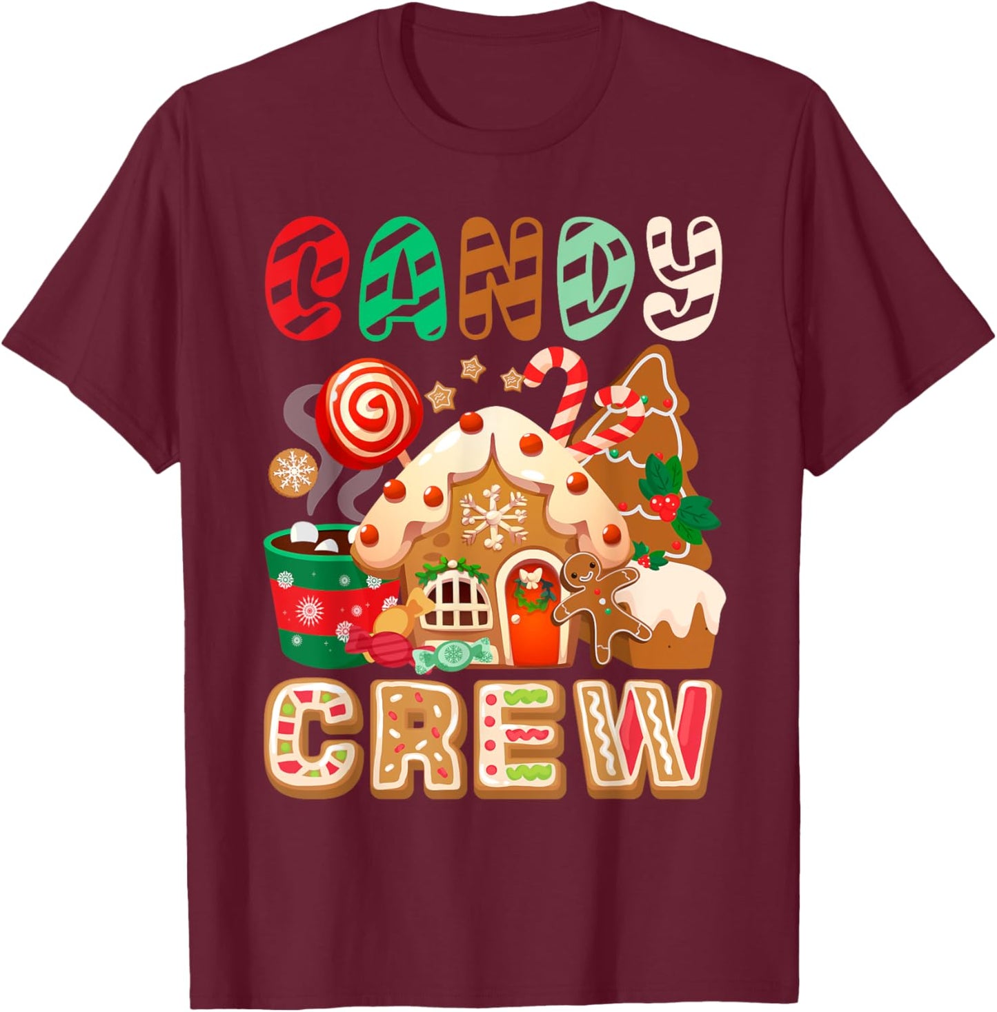 Funny Christmas Candy Crew Security Candyland Donut Pajama T-Shirt - T-Shirt | Maroon