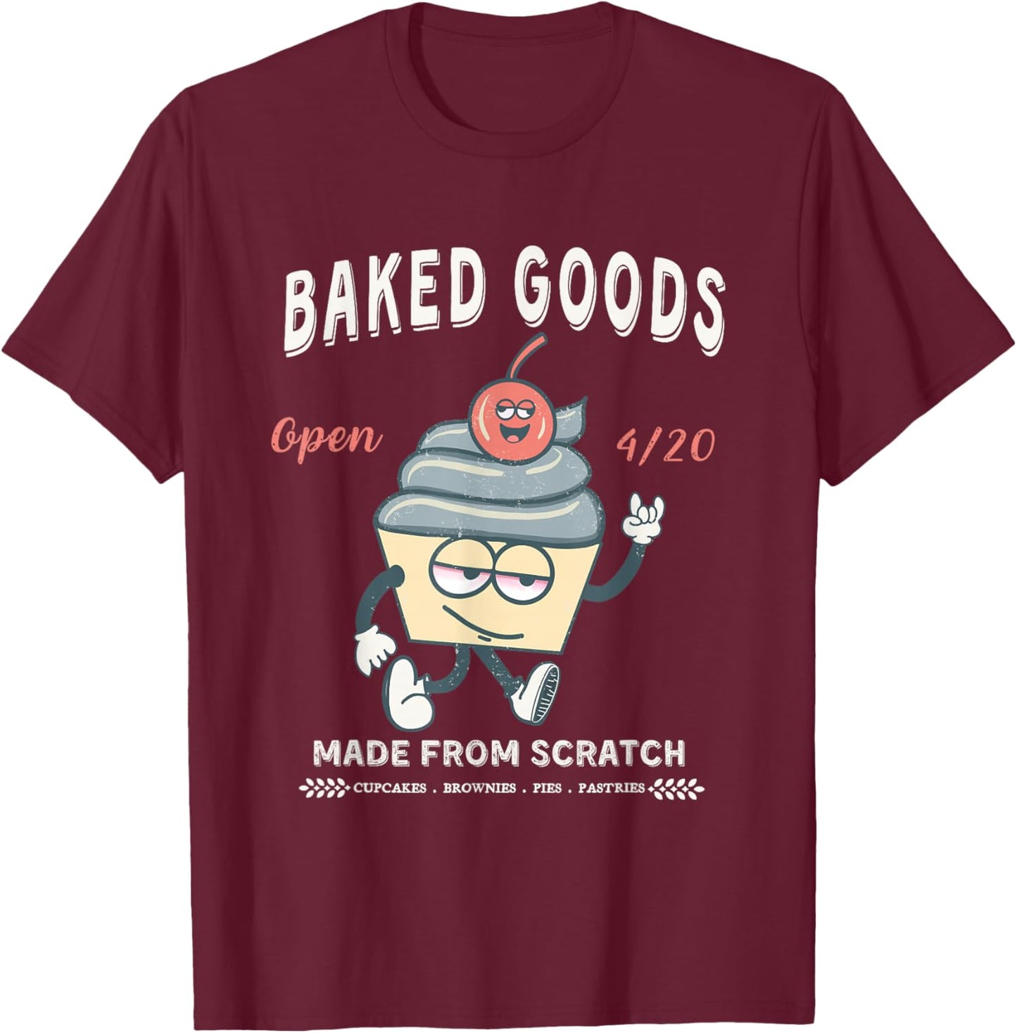 Funny 420 Handmade Retro Vintage Happy Plant Cupcake Design T-Shirt - T-Shirt | Maroon