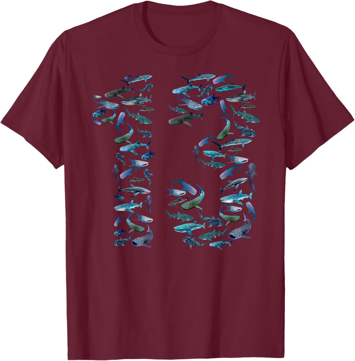 13th Birthday Boy & Girl Thirteen-Year-Old Fish Whale Shark T-Shirt - T-Shirt | Maroon