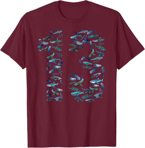 13th Birthday Boy & Girl Thirteen-Year-Old Fish Whale Shark T-Shirt - T-Shirt | Maroon