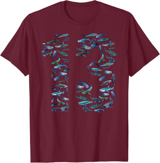 13th Birthday Boy & Girl Thirteen-Year-Old Fish Whale Shark T-Shirt - T-Shirt | Maroon
