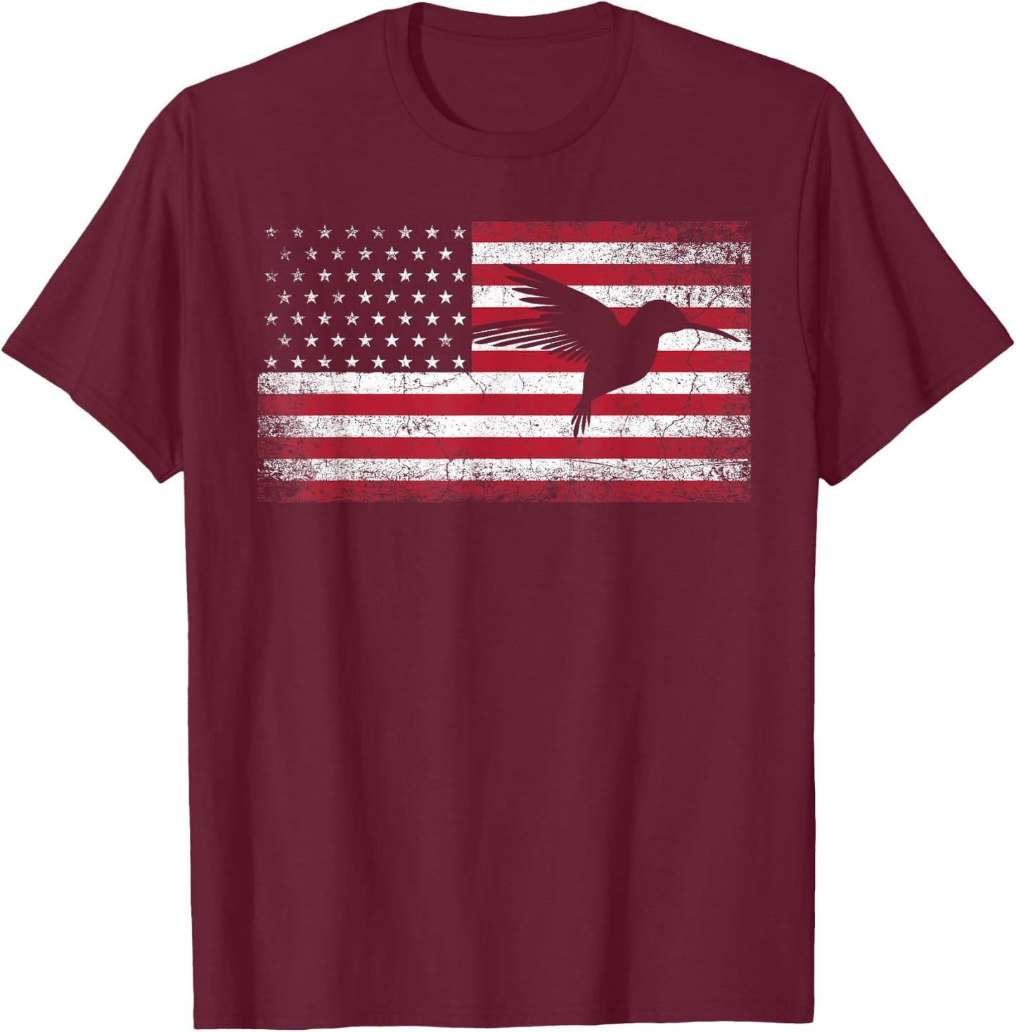 American Flag Hummingbird Bird Lover 4th of July Birding USA T-Shirt - T-Shirt | Maroon