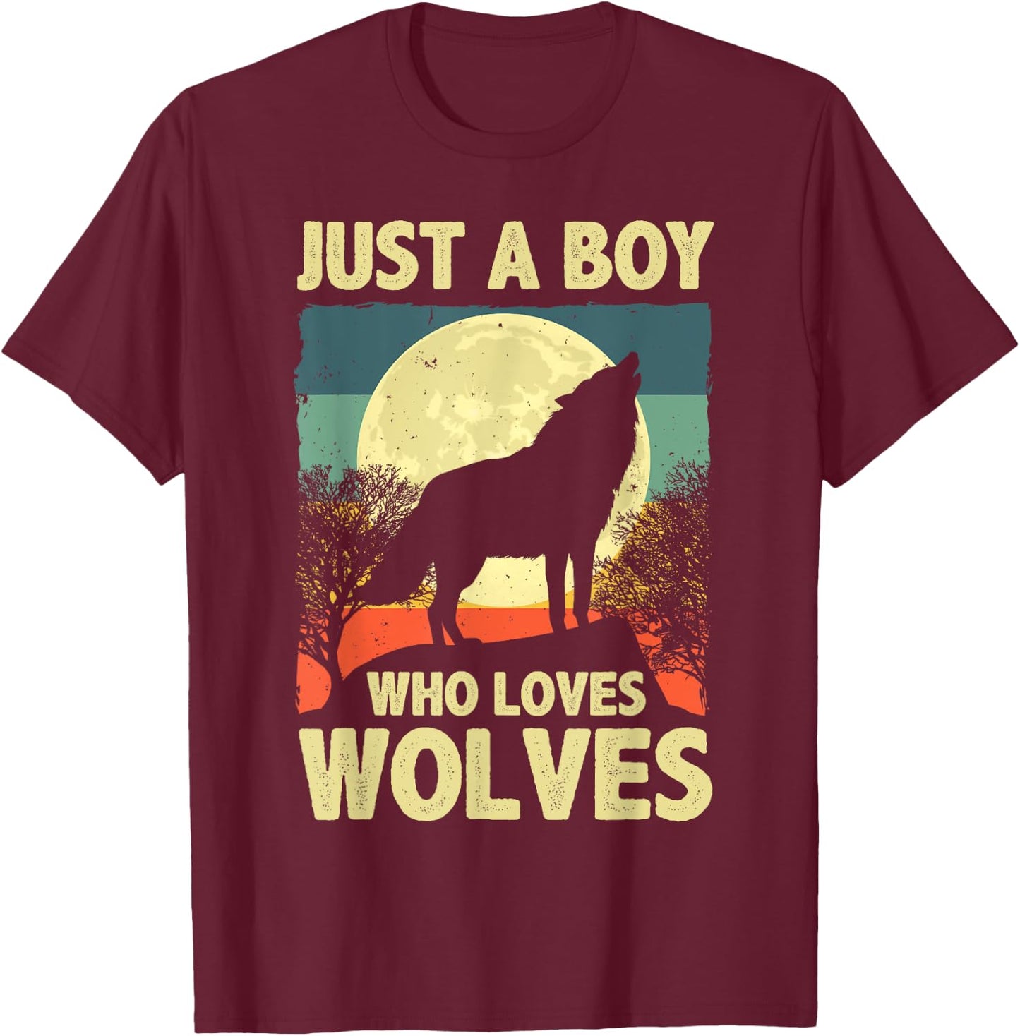Cute Wolf Boys Wolf Lovers Howling Wolf Moon Wolves T-Shirt - T-Shirt | Maroon