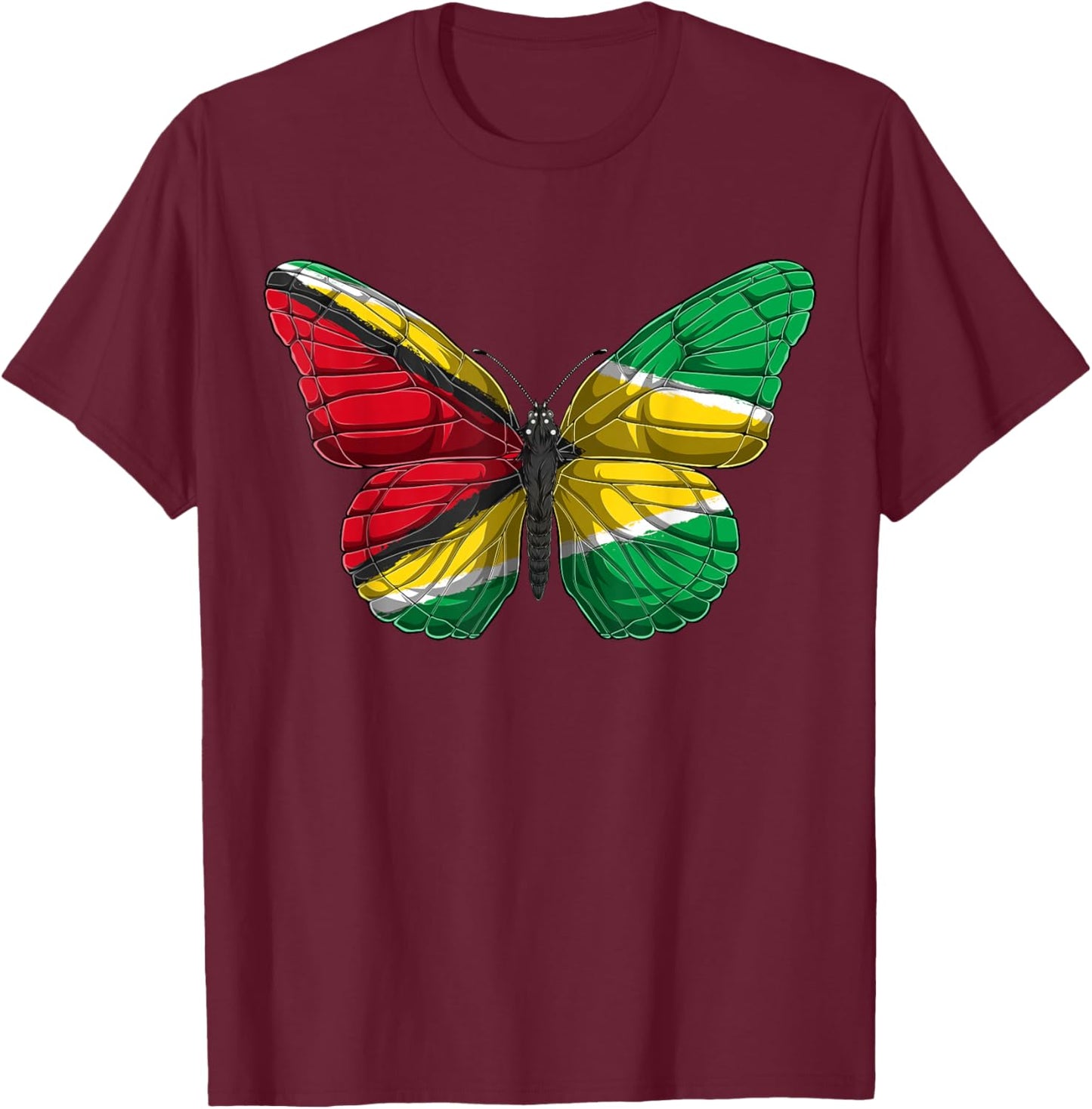 Guyana Butterfly Shirt Patriotic Guyanese Flag T-Shirt - T-Shirt | Maroon