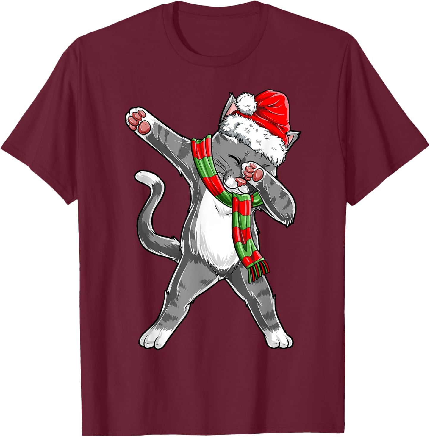 Dabbing Cat Santa Christmas Gift Kids Boys Girls Catmas Xmas T-Shirt - T-Shirt | Maroon