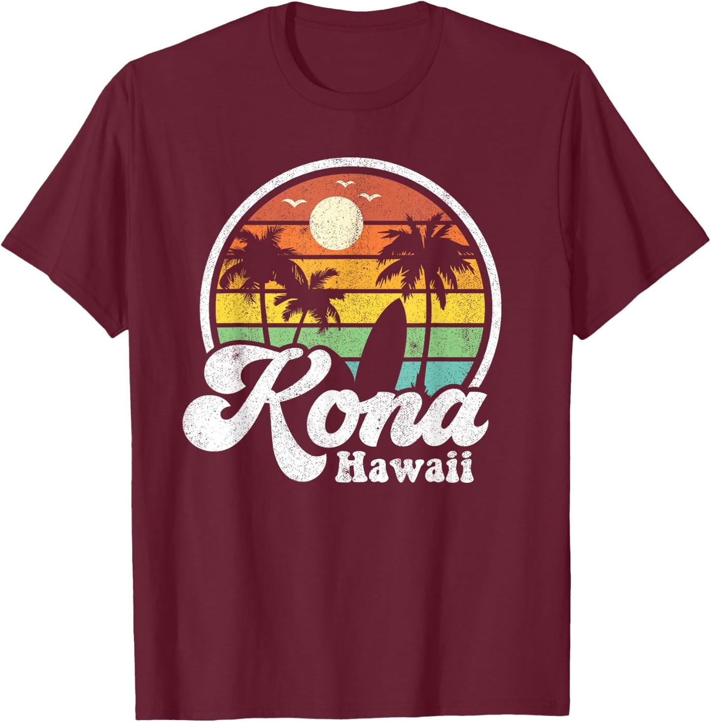 Vintage Kona Beach Hawaii Surf Hawaiian Surfing 70's Gift Men Women Girls Kids T-Shirt - T-Shirt | Maroon