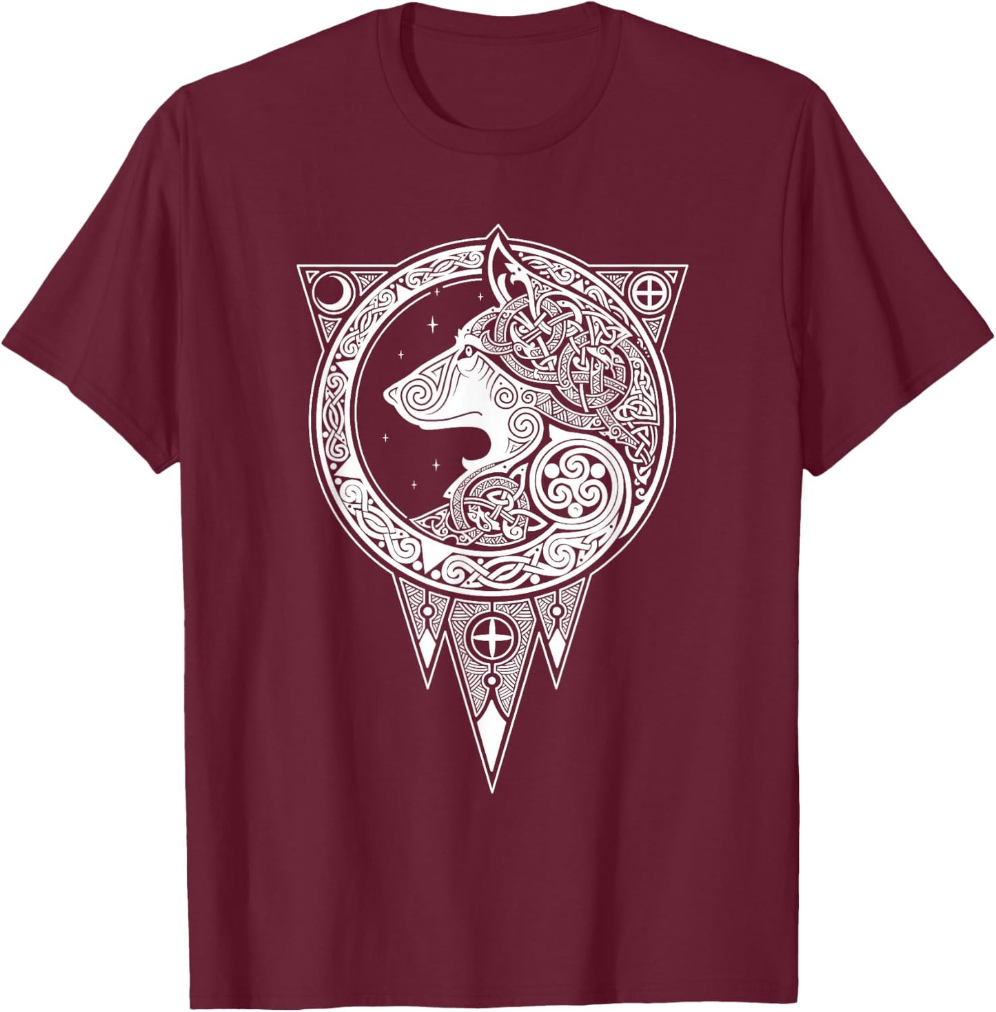 Viking Fenrir Symbol - Monstrous Wolf Norse Mythology T-Shirt - T-Shirt | Maroon