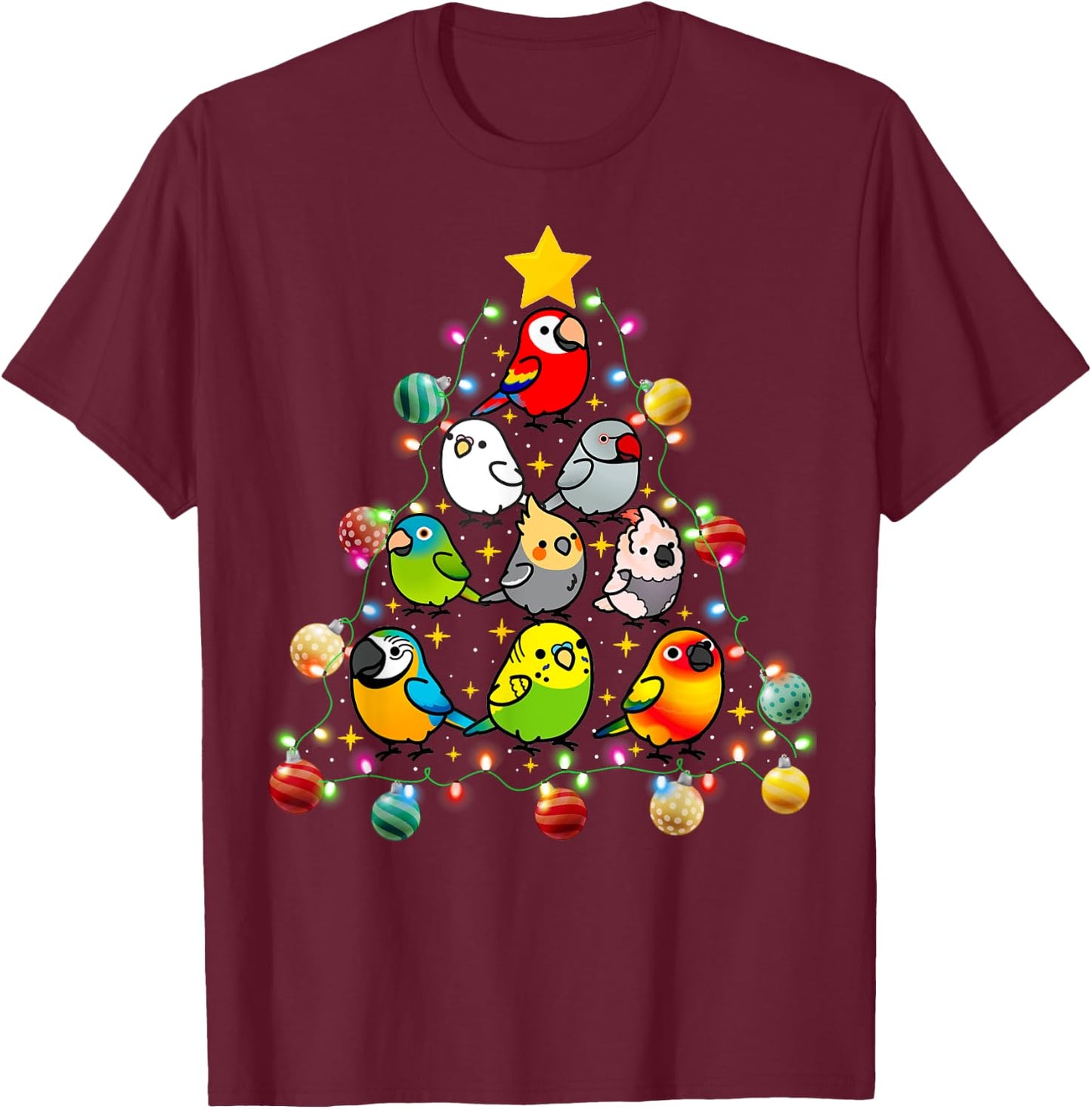 Parrot Christmas Light Ornament Tree Xmas Mom Dad Bird T-Shirt - T-Shirt | Maroon