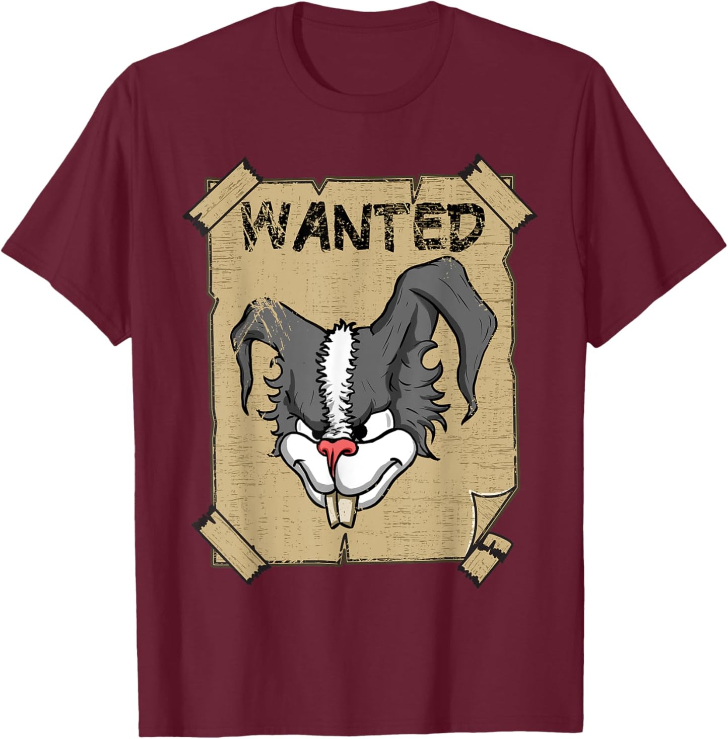 Funny Wanted Bad Rabbit Retro Wanted Poster Angry Bunny T-Shirt - T-Shirt | Maroon