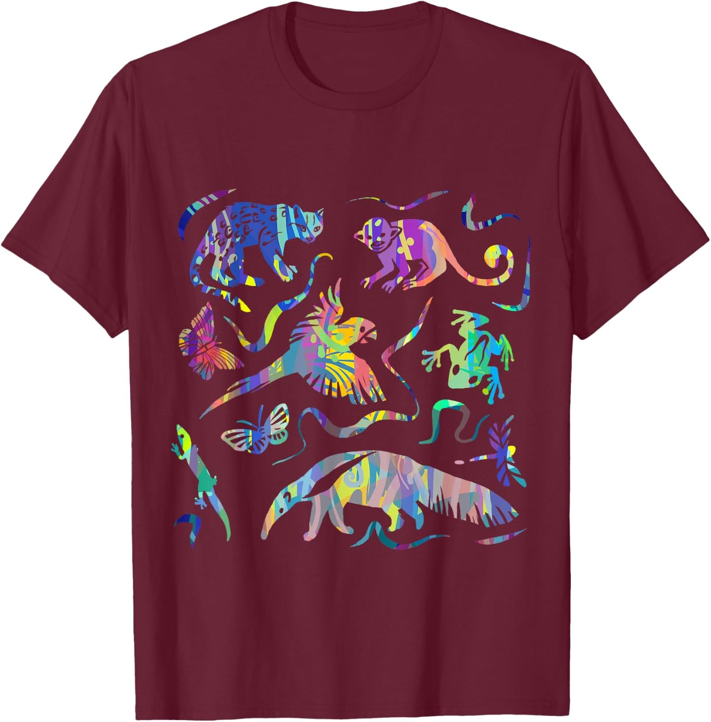 Rainforest Animals and Jungle Wildlife of South America Art T-Shirt - T-Shirt | Maroon
