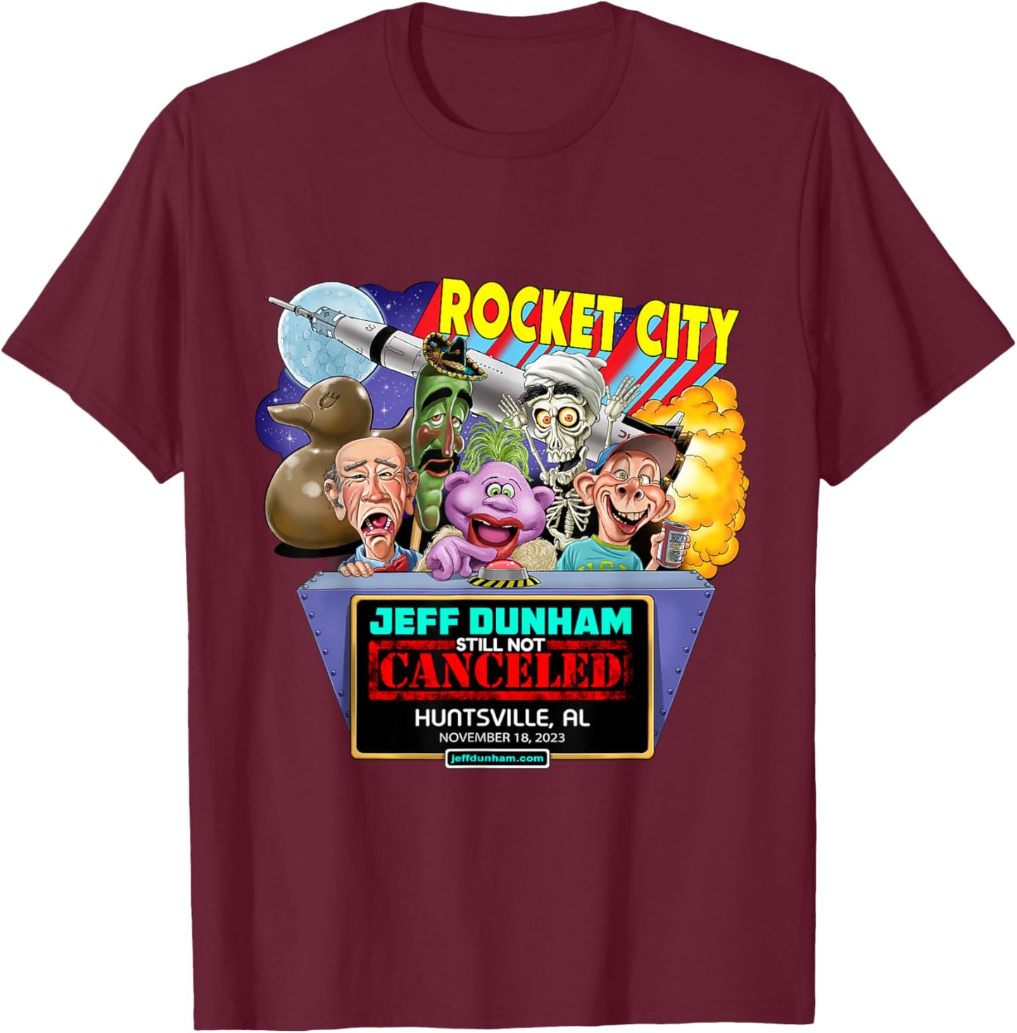 Jeff Dunham Huntsville, AL (2023) T-Shirt - T-Shirt | Maroon