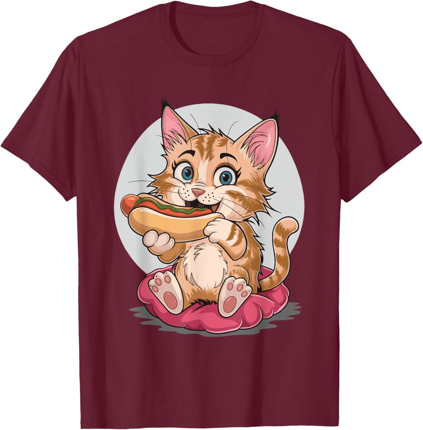 Cat Eating Hot Dog Women T-Shirt - T-Shirt | Maroon