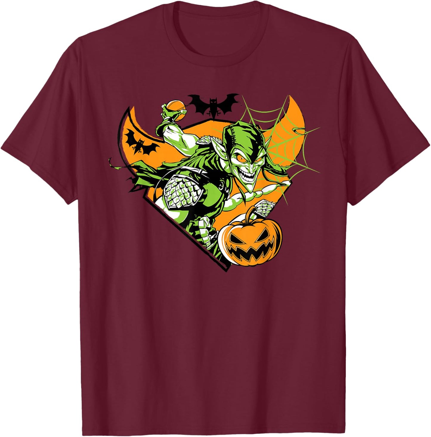 Marvel Green Goblin Pumpkin Bomb Halloween T-Shirt - T-Shirt | Maroon