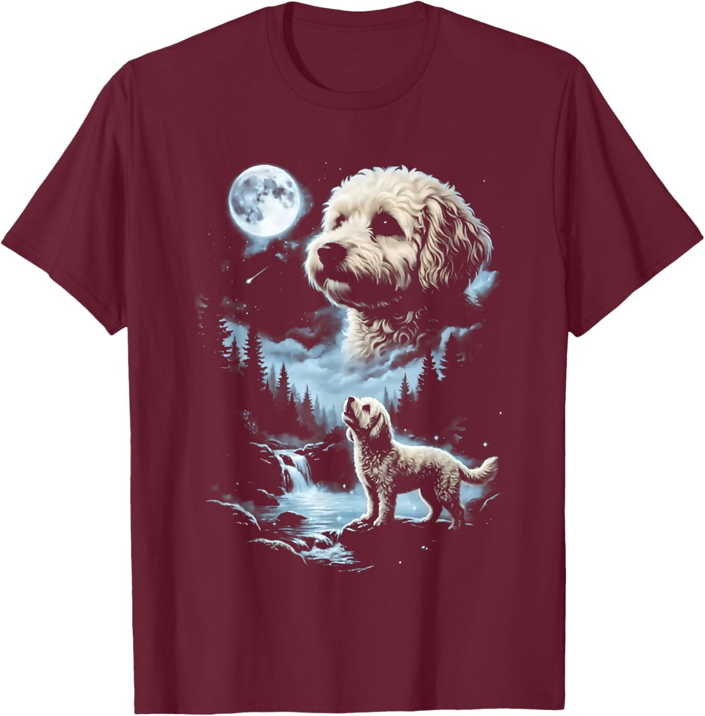 Maltipoo Howling to the Moon T-Shirt - T-Shirt | Maroon