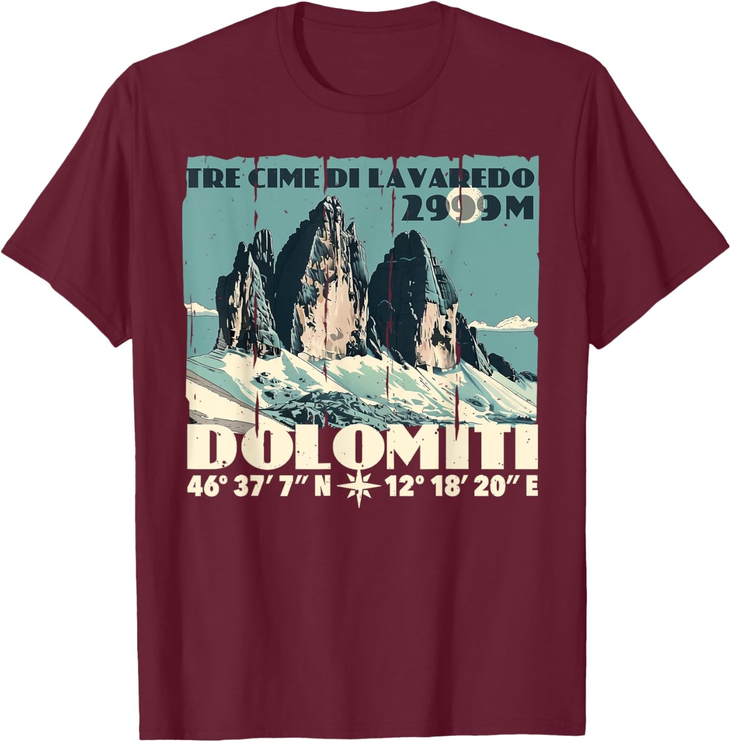 Dolomites Italy Tre Cime di Lavaredo Drei Zinnen Hiking Gift T-Shirt - T-Shirt | Maroon