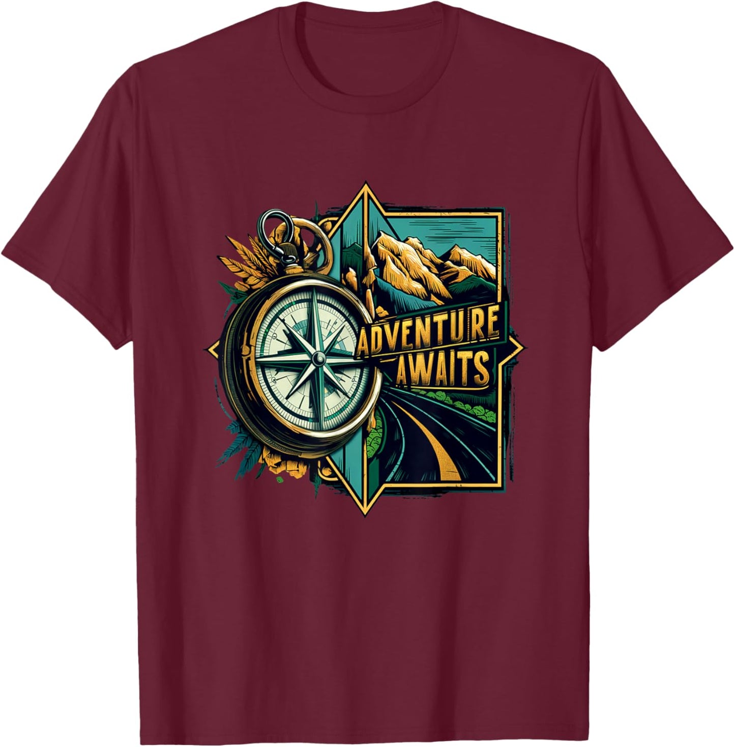 Adventure Awaits - Explorer's Compass 2024 T-Shirt - T-Shirt | Maroon