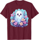 Cute Ghost With Flowers I Kids Ghost T-Shirt - T-Shirt | Maroon