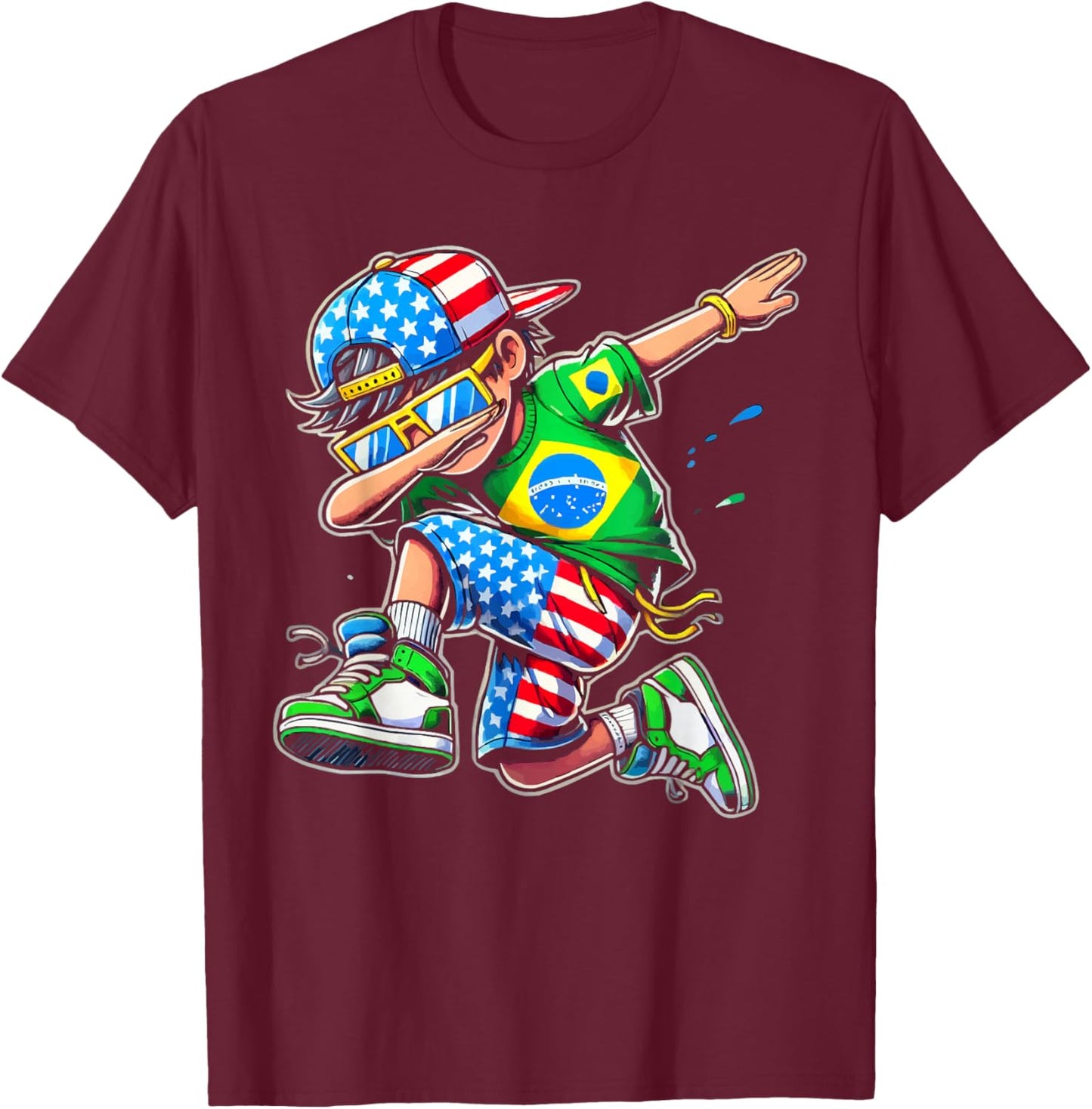 Half American Half Brazilian USA Flag Brazil America T-Shirt - T-Shirt | Maroon