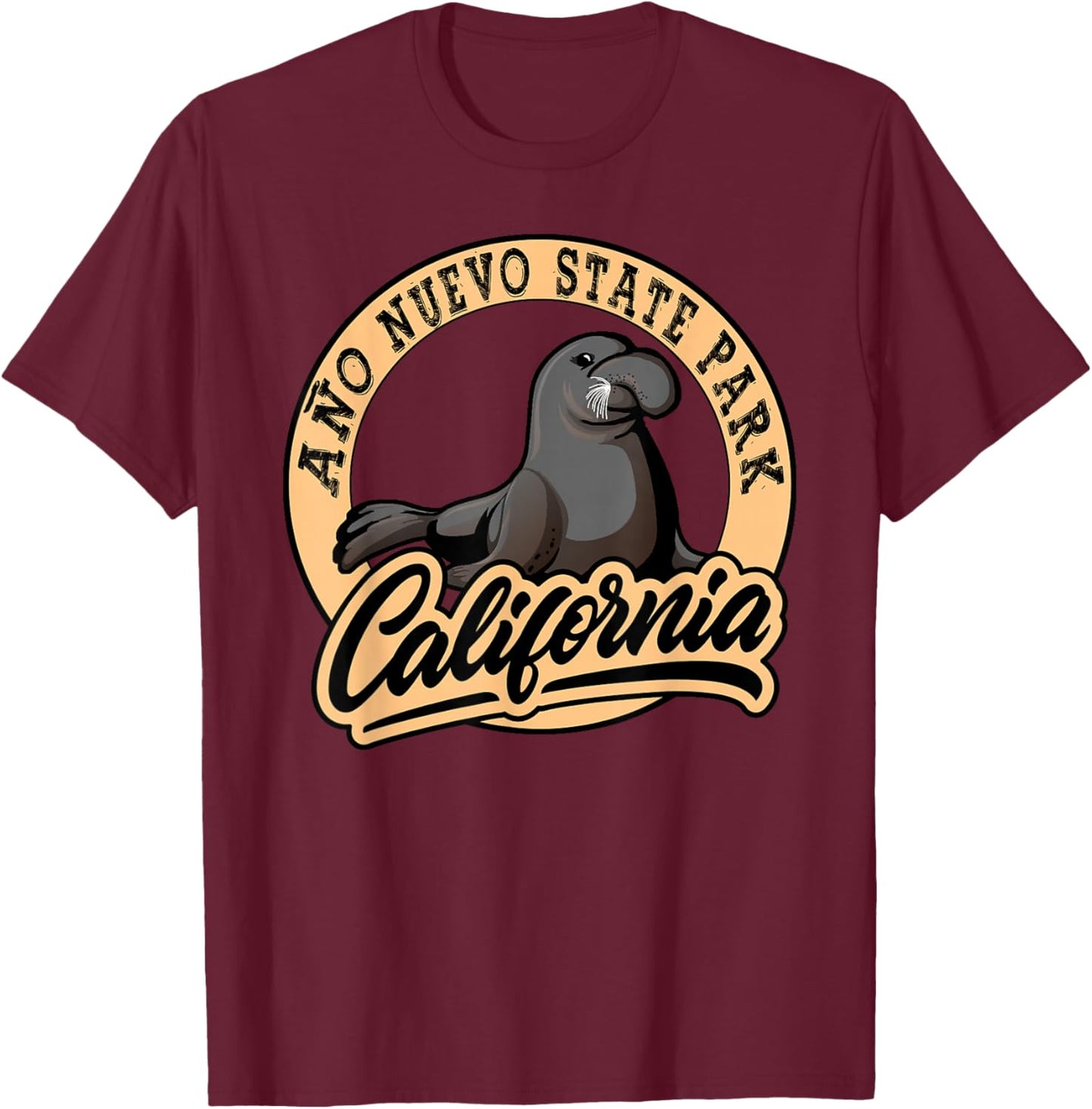 Ano Nuevo State Park California Elephant Seals Souvenir T-Shirt - T-Shirt | Maroon