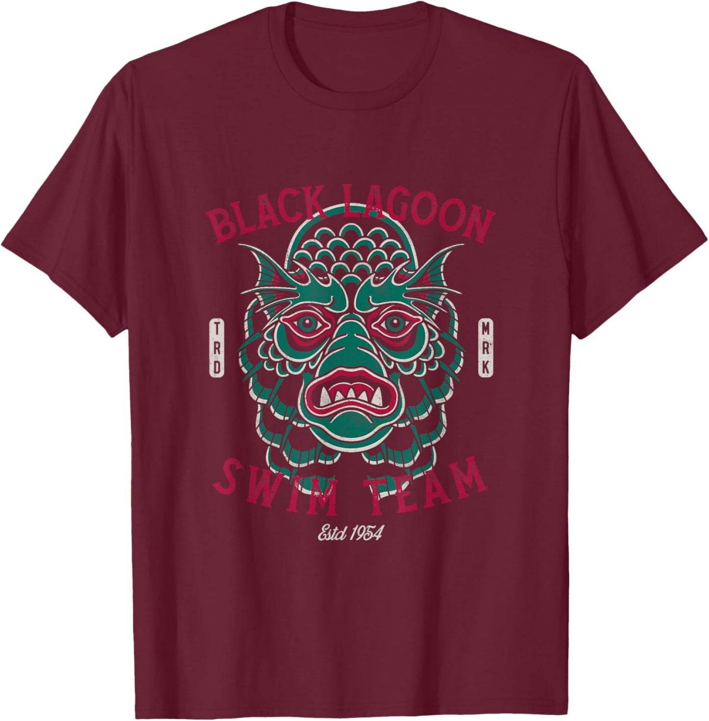 Black Lagoon Swim Team - Vintage Traditional Tattoo Horror T-Shirt - T-Shirt | Maroon