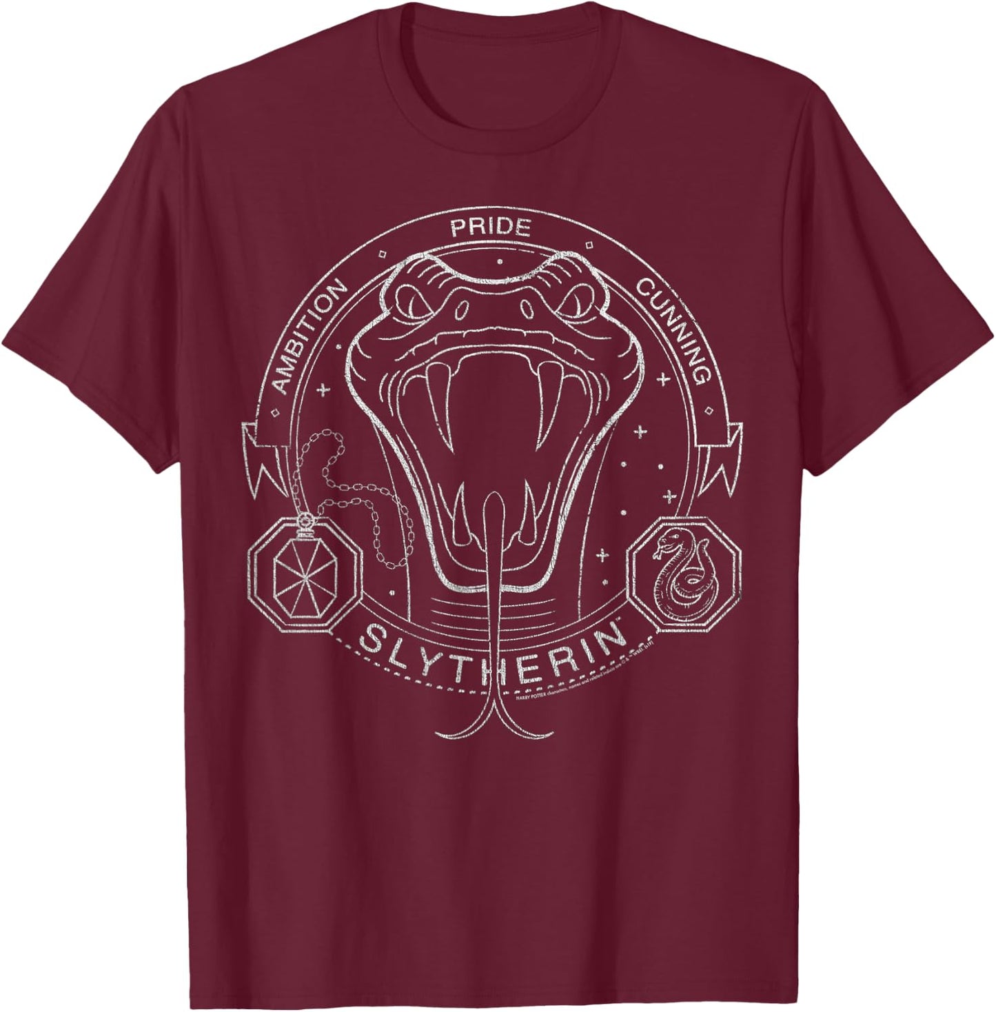 Harry Potter Slytherin Line Art Snake Symbol T-Shirt - T-Shirt | Maroon
