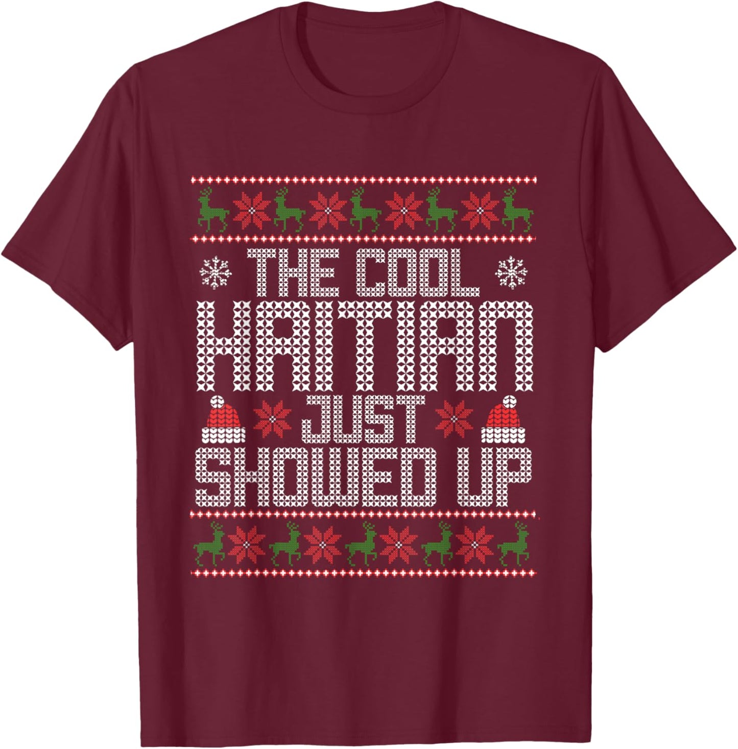 Wonderful Christmas Clothing Co Ugly Christmas Sweater Haitian Cool Funny Xmas T-Shirt - T-Shirt | Maroon