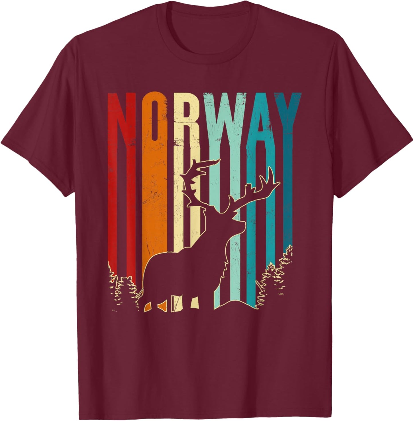 Vintage Norwegian Reindeer Retro Reindeer Norway Souvenir T-Shirt - T-Shirt | Maroon