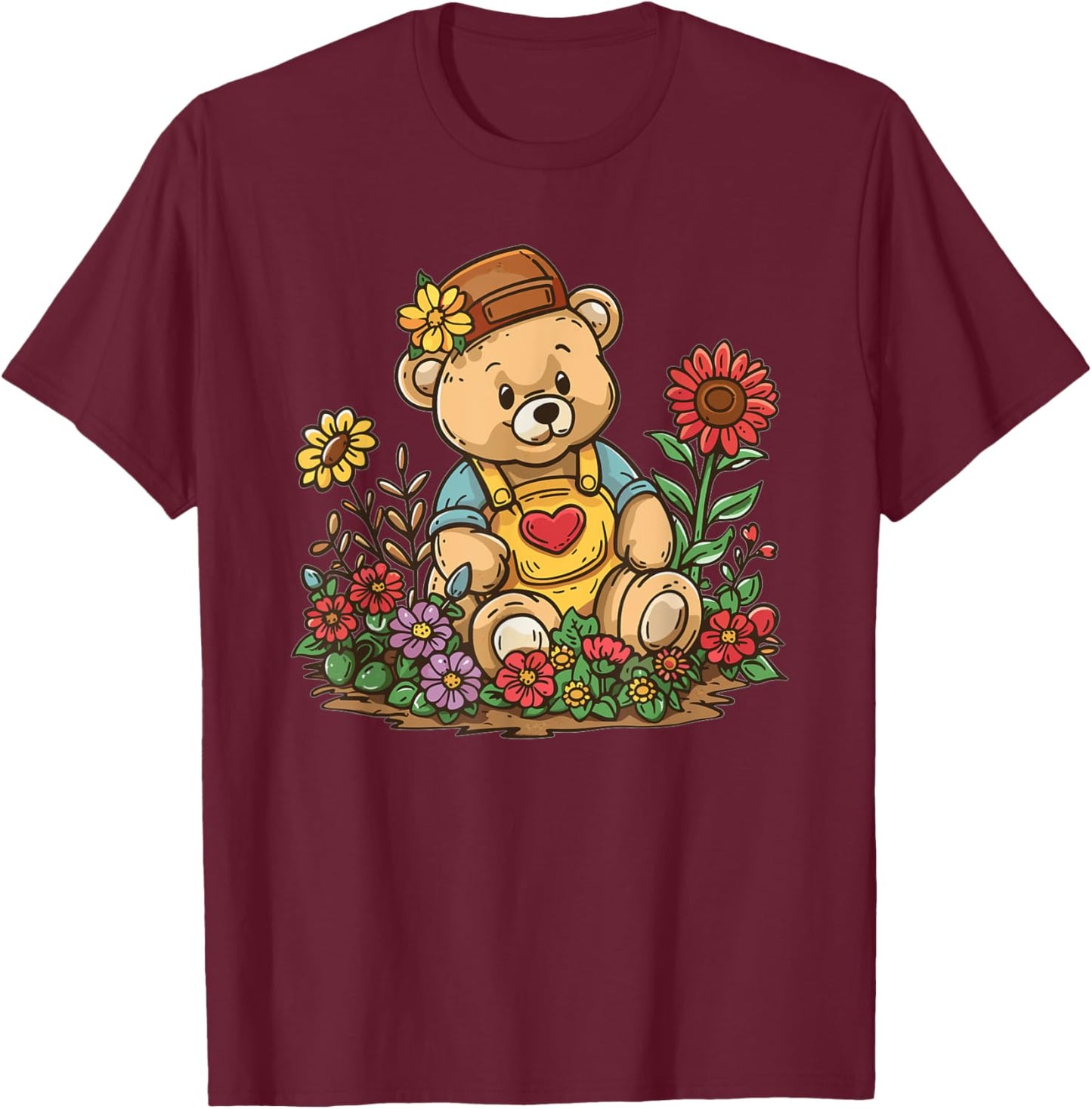 Cute Teddy With Flowers I Kids Teddy T-Shirt - T-Shirt | Maroon