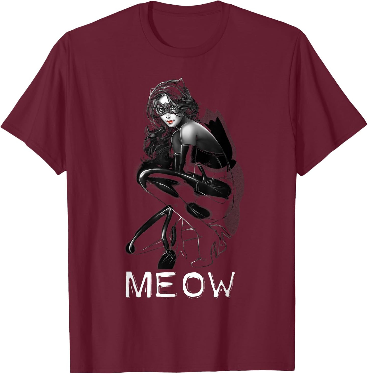 DC Catwoman Text Meow T-Shirt - T-Shirt | Maroon