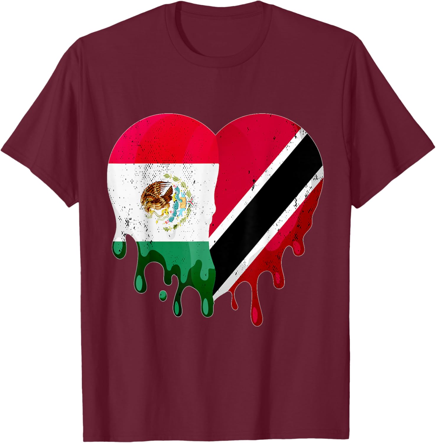 Mexico Trinidad & Tobago Flag Heart Grown Patriot Country T-Shirt - T-Shirt | Maroon