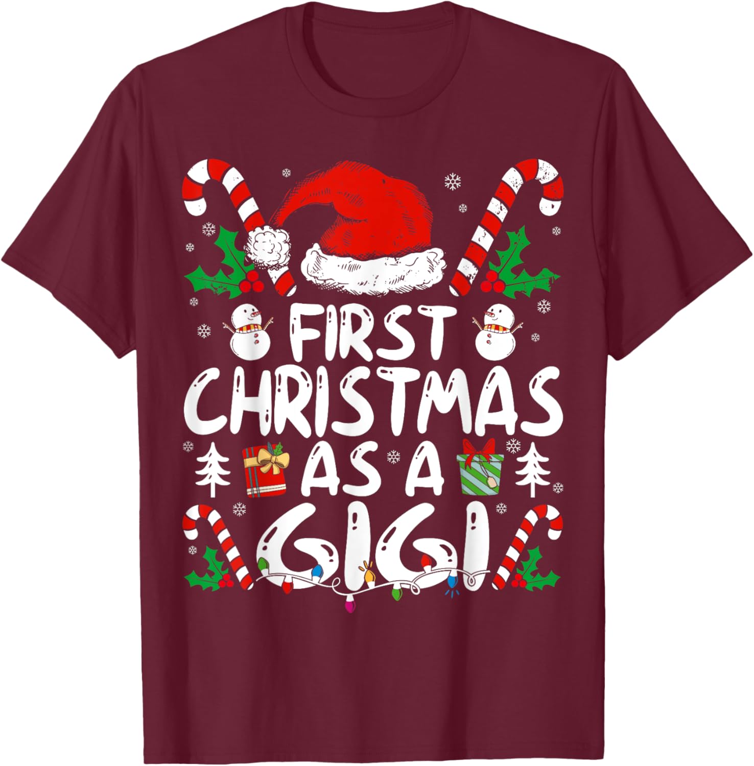 First Christmas As A Gigi Family Matching New Grandma 1st T-Shirt - T-Shirt | Maroon