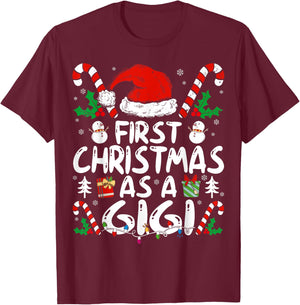 First Christmas As A Gigi Family Matching New Grandma 1st T-Shirt - T-Shirt | Maroon