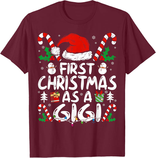 First Christmas As A Gigi Family Matching New Grandma 1st T-Shirt - T-Shirt | Maroon