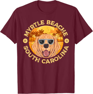 Golden Retriver Dog Vintage Myrtle Beach South Carolina Men Women Girls Kids T-Shirt - T-Shirt | Maroon