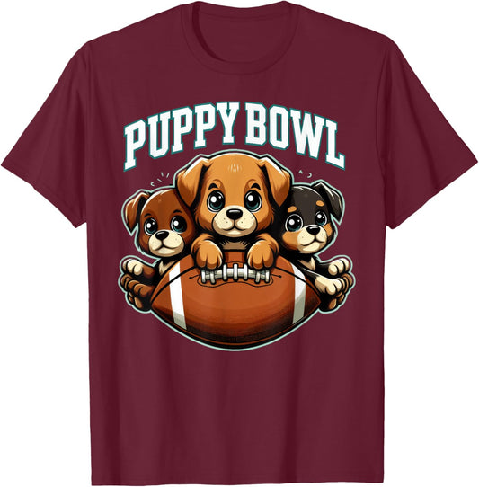 Puppy Bowl Shirt Sunday Funny Puppies Puppybowl Dog Fan Men Women Girls Kids T-Shirt - T-Shirt | Maroon