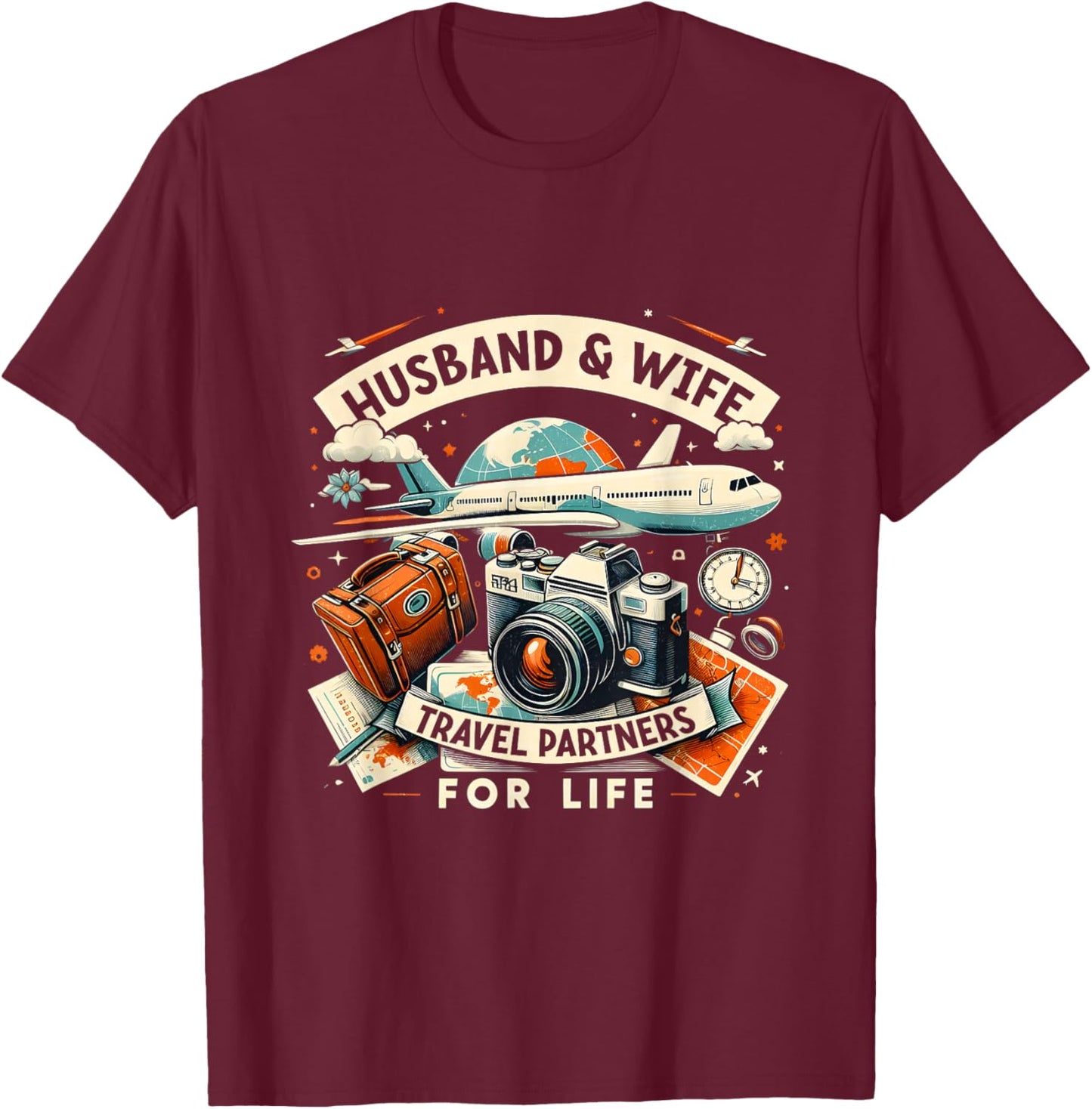 Husband & Wife Travel Partners For Life Family Couple Trip T-Shirt - T-Shirt | Maroon