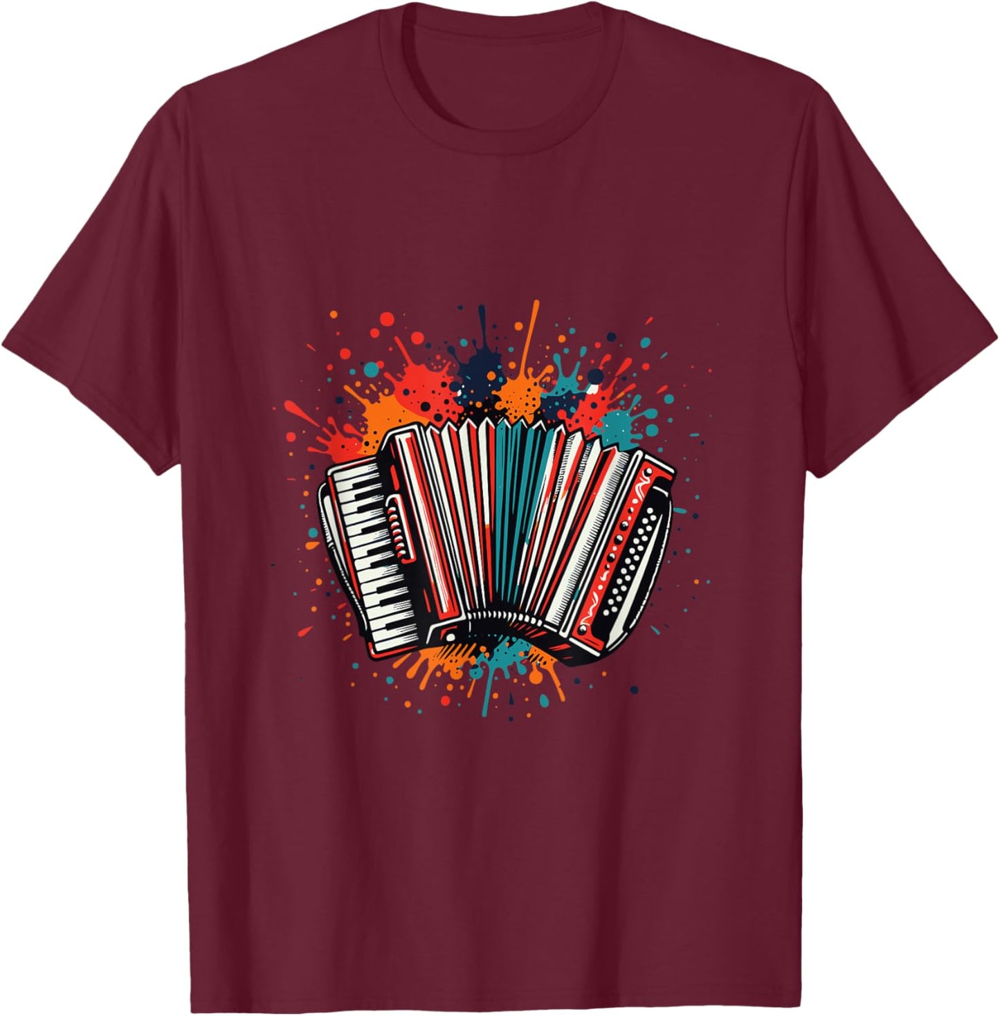 Retro Accordion Player Graphic Apparel for Music Lovers T-Shirt - T-Shirt | Maroon