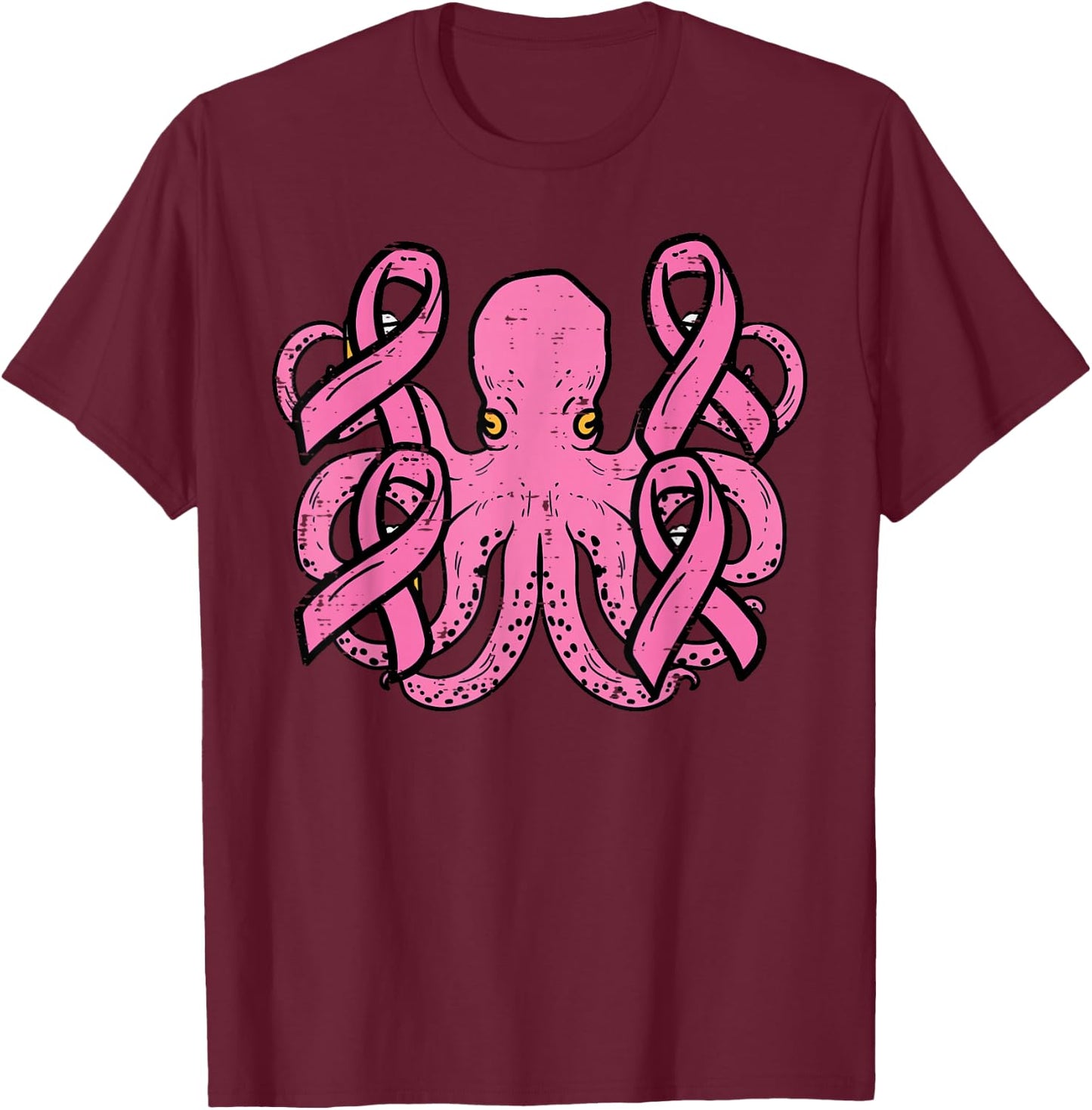 Pink Octopus Ribbon Cute Funny Breast Cancer Awareness Women T-Shirt - T-Shirt | Maroon