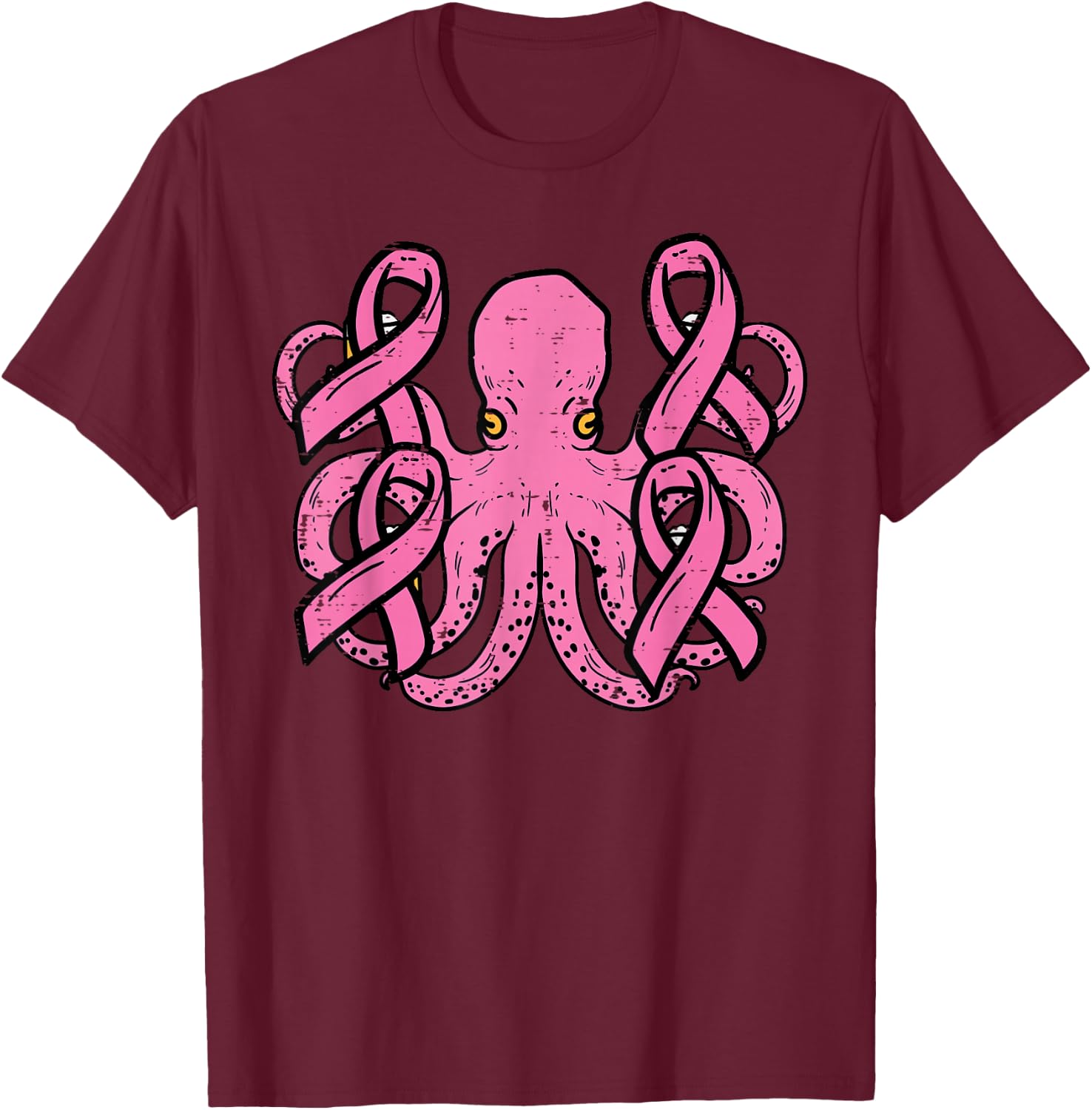 Pink Octopus Ribbon Cute Funny Breast Cancer Awareness Women T-Shirt - T-Shirt | Maroon