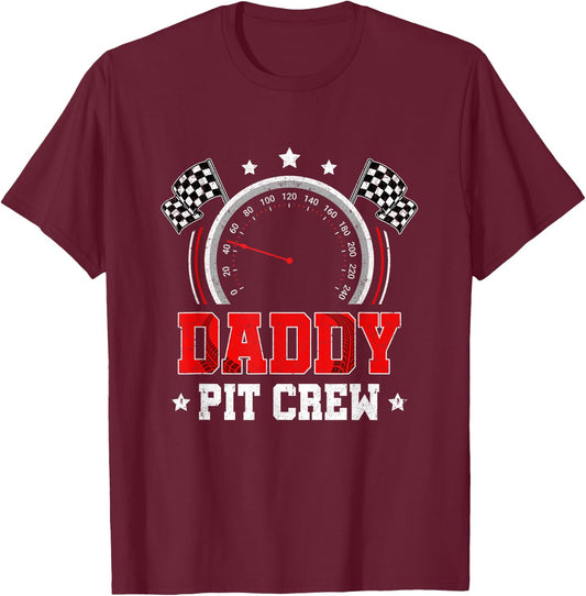 Daddy Pit Crew Race Car Birthday Party Racing Family T-Shirt - T-Shirt | Maroon