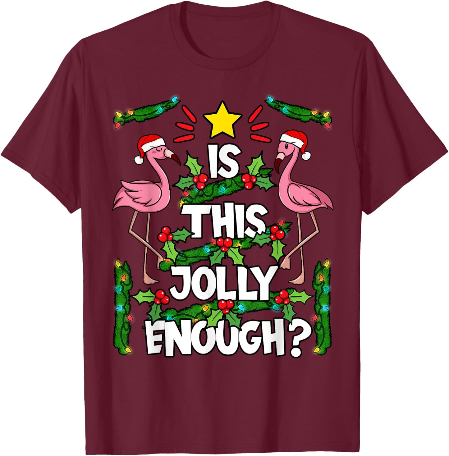 Christmas Tree Pink Flamingo Holiday Santa Hat Xmas T-Shirt - T-Shirt | Maroon