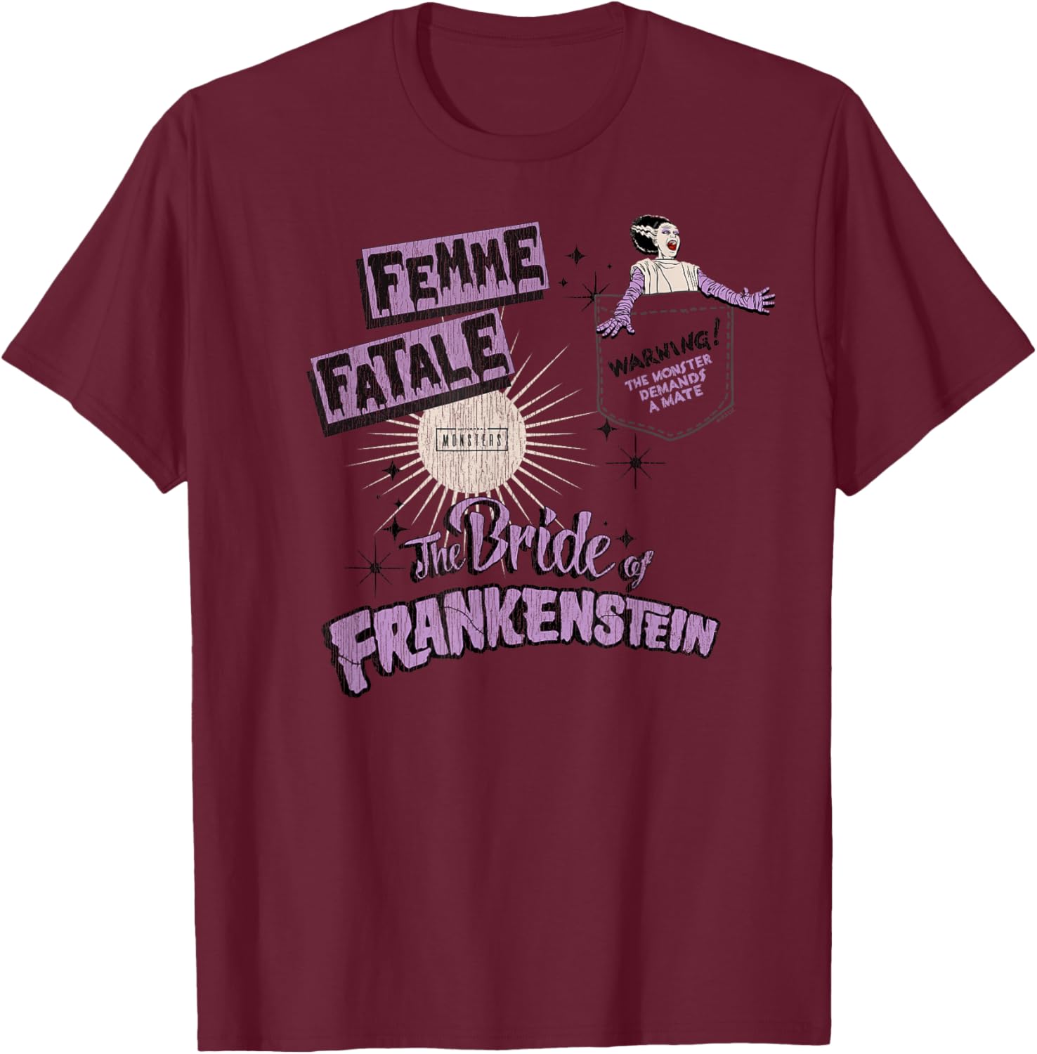 Universal Monsters Bride’s Warning Femme Fatale Pocket T-Shirt - T-Shirt | Maroon