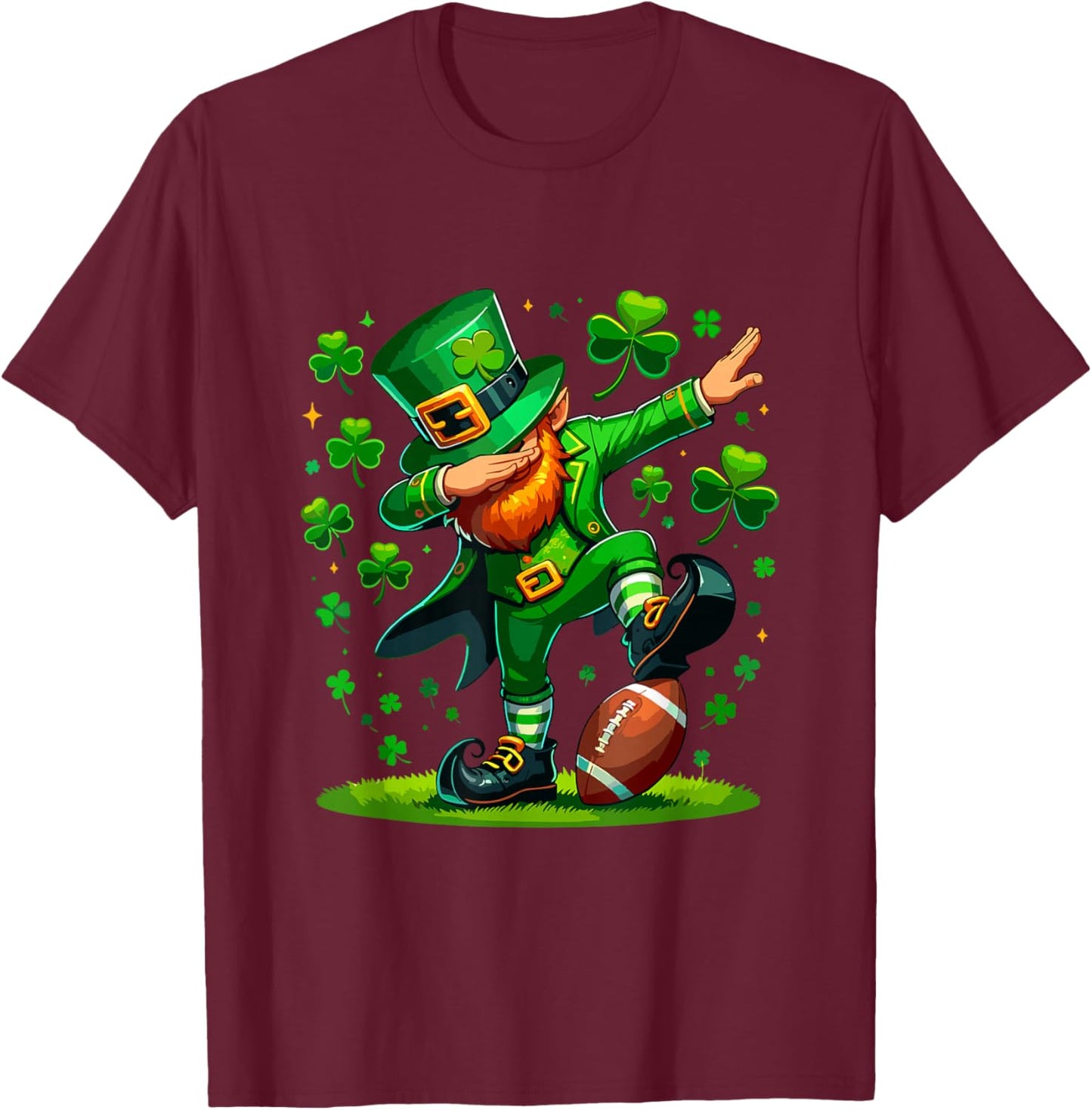 St Patricks Day Boy Men Football Costume Dabbing Leprechaun T-Shirt - T-Shirt | Maroon