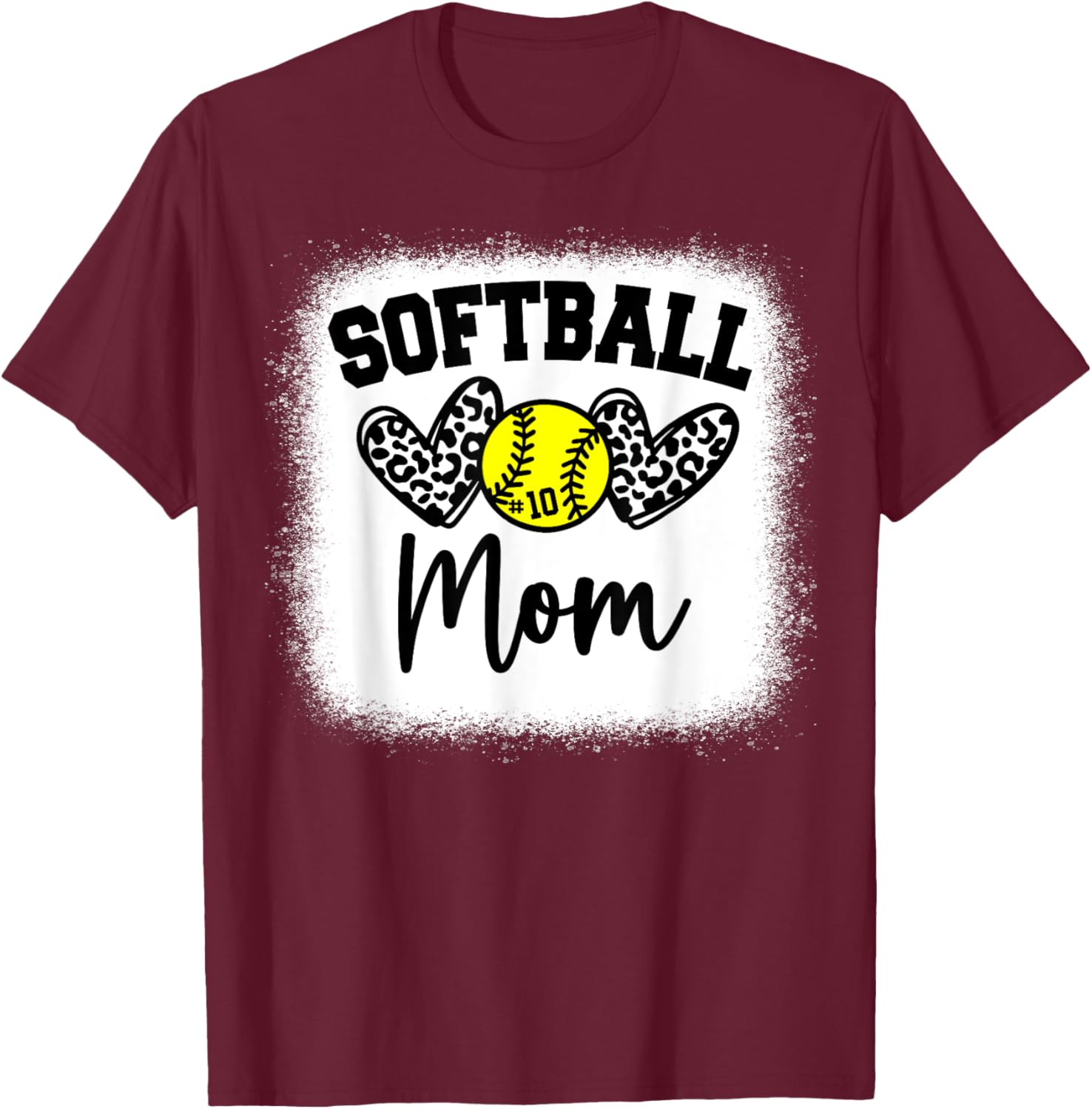 Custom Softball Mom Number 10 Heart for Mom T-Shirt - T-Shirt | Maroon
