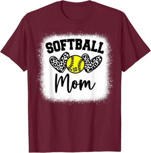 Custom Softball Mom Number 10 Heart for Mom T-Shirt - T-Shirt | Maroon